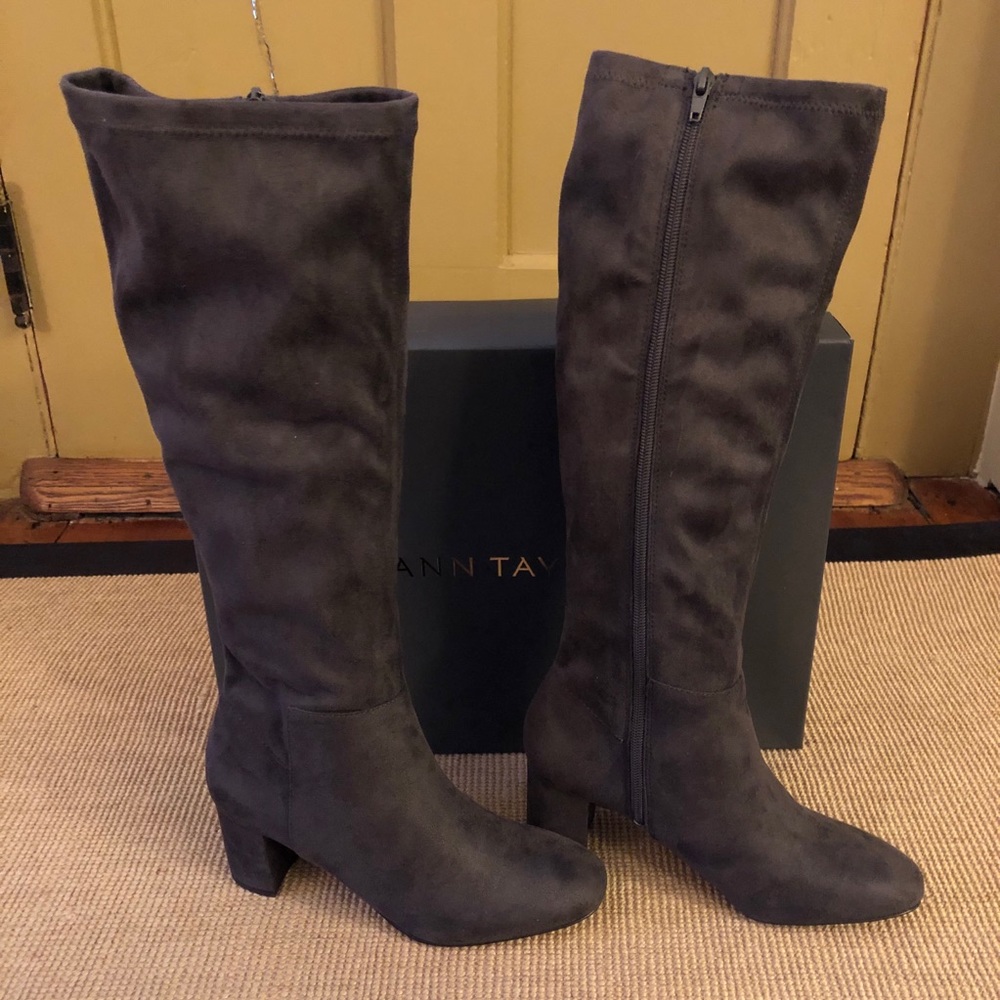 Ann Taylor Jules Block Heel Boot Alley Gray